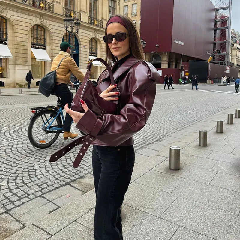 Lapel Leather Jacket