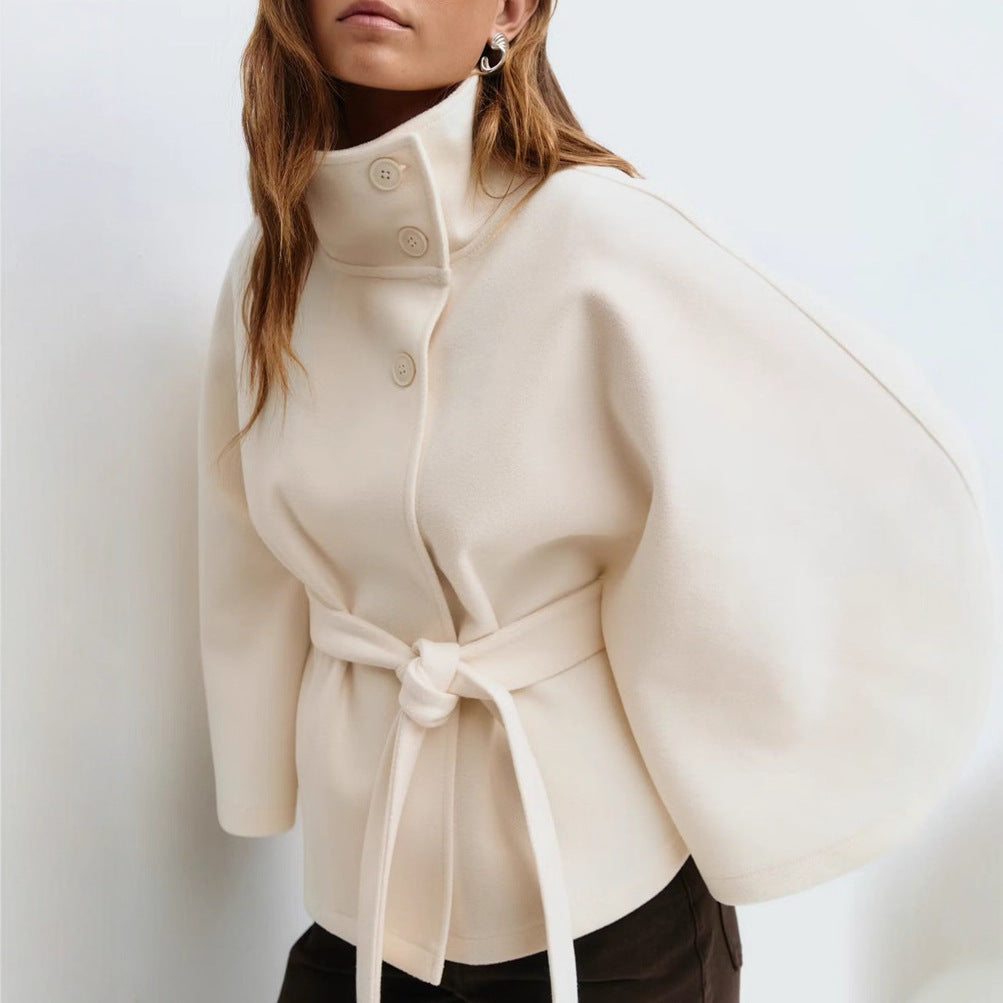 High Neck Batwing Sleeve Coat