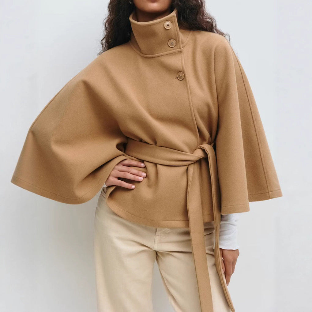 High Neck Batwing Sleeve Coat